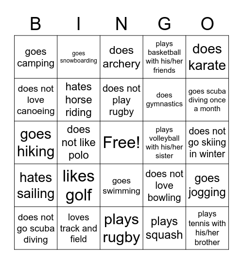 Sports (Find Someone)..WHO Bingo Card