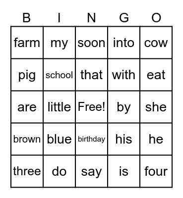 K Blk 3 Bingo Card
