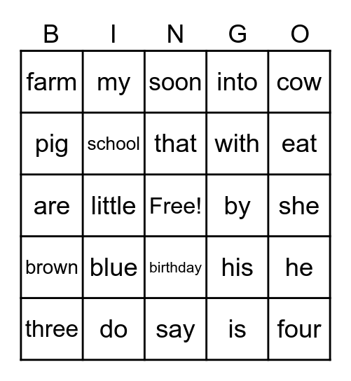 K Blk 3 Bingo Card