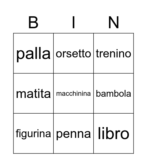 I giocatoli Bingo Card