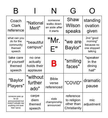 Advisory Bingo Card