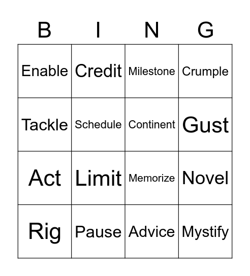 Wordly Wise Lesson 6 and 7 Bingo Card
