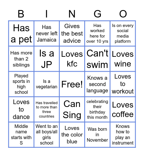 Which Team Member Bingo Card