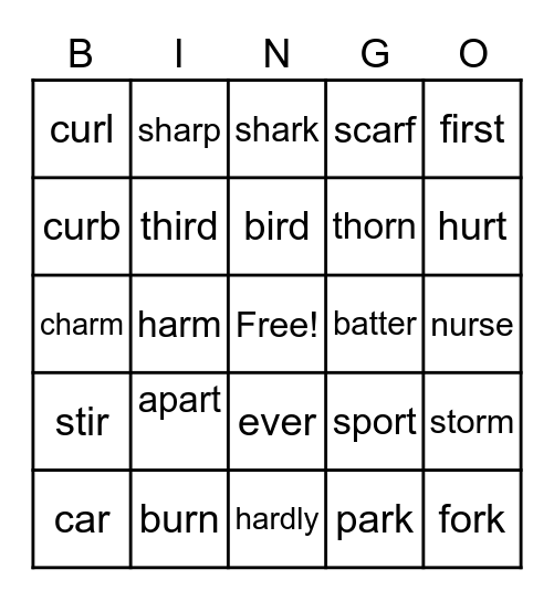 Bossy R Bingo Card