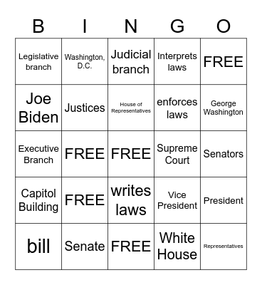 Government Bingo! Bingo Card