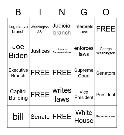 Government Bingo! Bingo Card