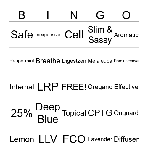 Essential Oil Bingo Card