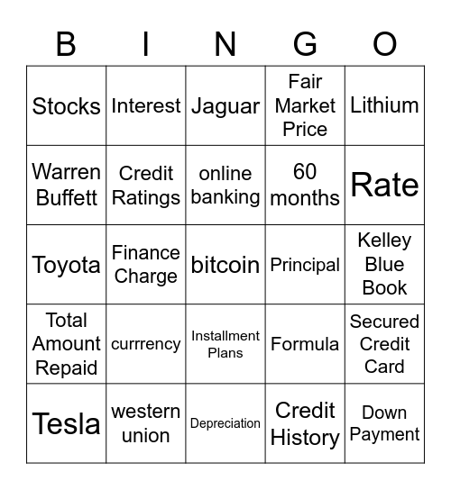 Financial Math Bingo Card