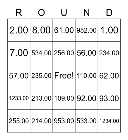 ROUNDING BINGO Card