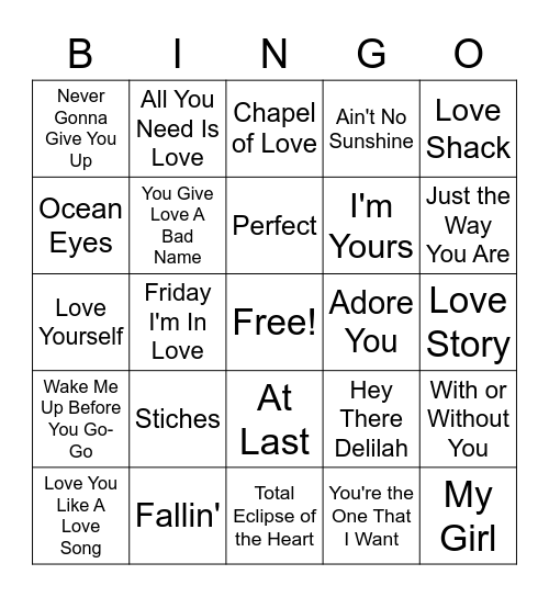 Valentine's Day Bingo Card