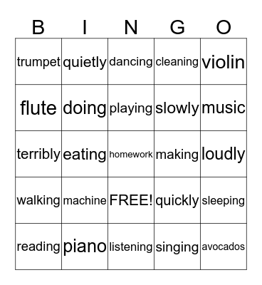 Things We Do Bingo Card