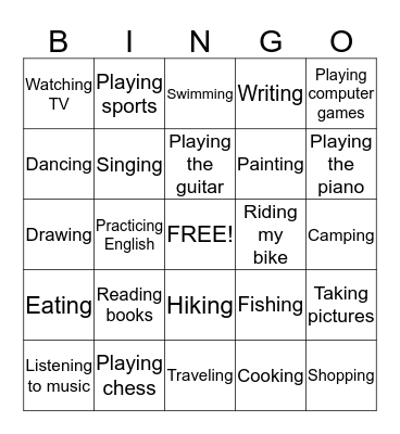 My favorite hobby... Bingo Card
