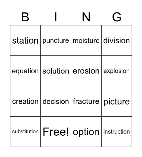 Final Stable Syllables Bingo Card