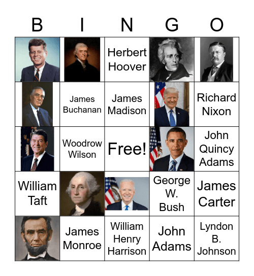 Presidents Bingo Card