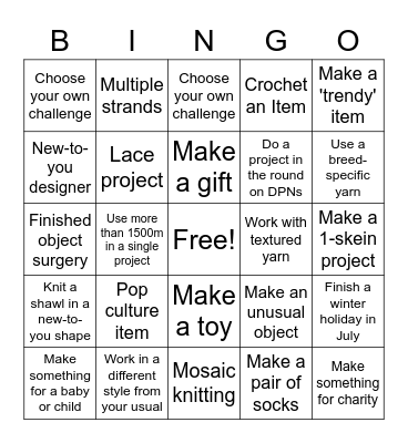 Wooligans' Knitter's Bingo Card