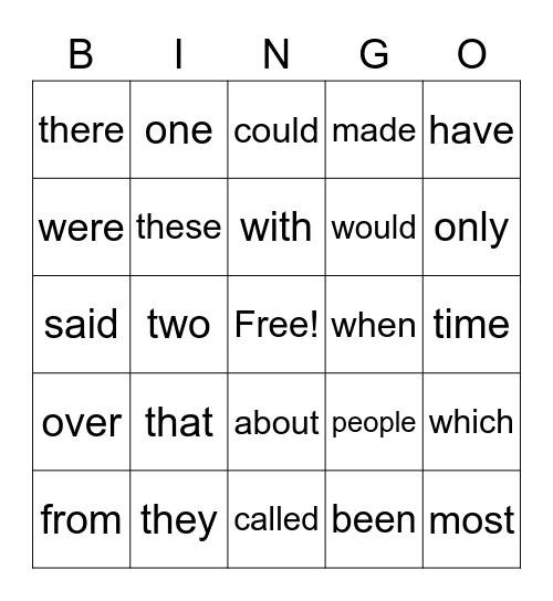 1st Grade Sight Words Bingo Card