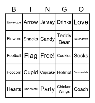 Valentines Day / Superbowl Bingo Card