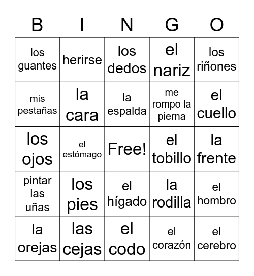 El Cuerpo U22 Bingo Card