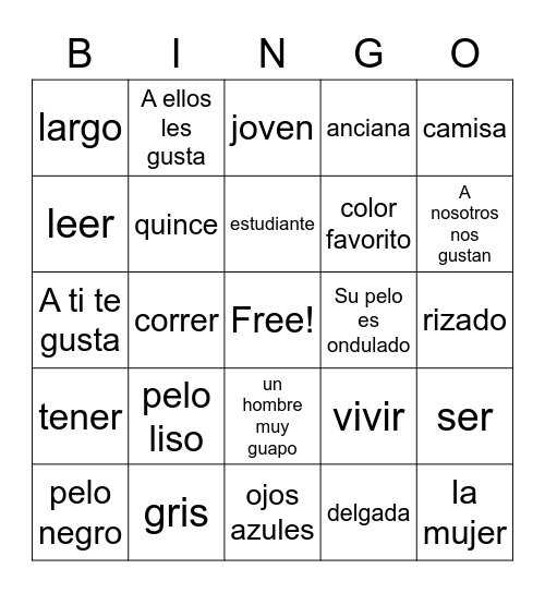 Spanish II Bingo #1 Bingo Card
