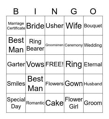 ~ Wedding Bingo ~ Bingo Card