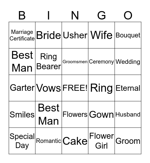 ~ Wedding Bingo ~ Bingo Card