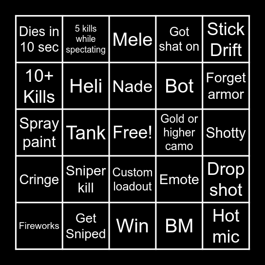 Call Of Duty Mobile Bingo Card