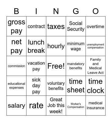 Getting Paid Bingo Card