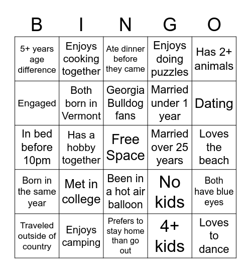 Find the Couple Bingo Card