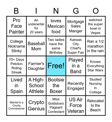 Guess Who? Bingo Card