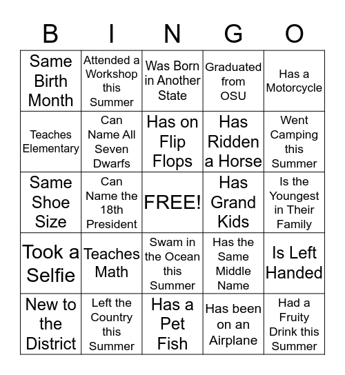 Untitled Bingo Card