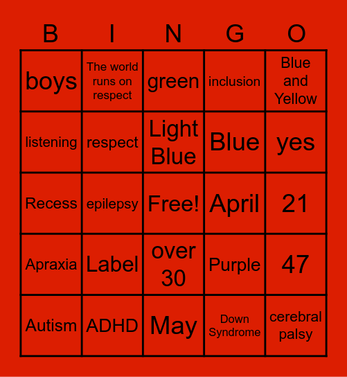 Respect Week Bingo Card