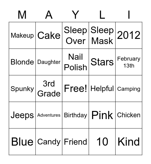 Double Digit Birthday Bingo Card