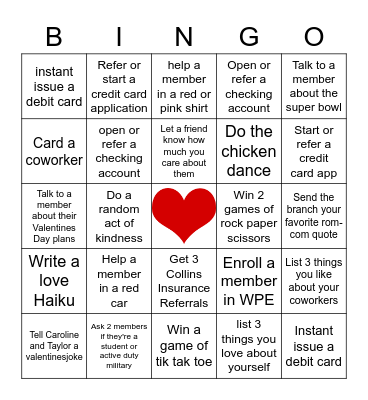 Valentines Day Bingo Card