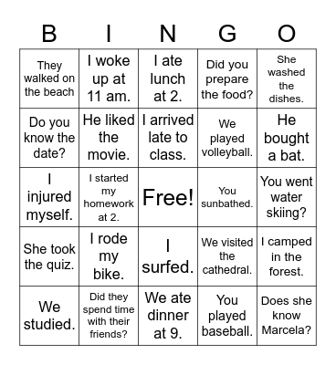 Preterite AR Verbs Bingo Card