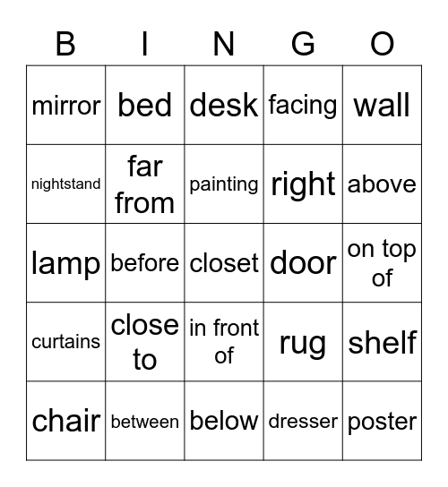 Realidades 6A Prepositions and Furniture Bingo Card