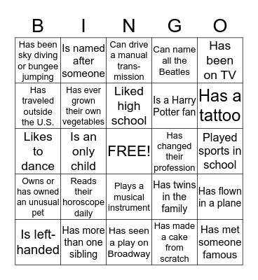 Find Someone Who.... Bingo Card
