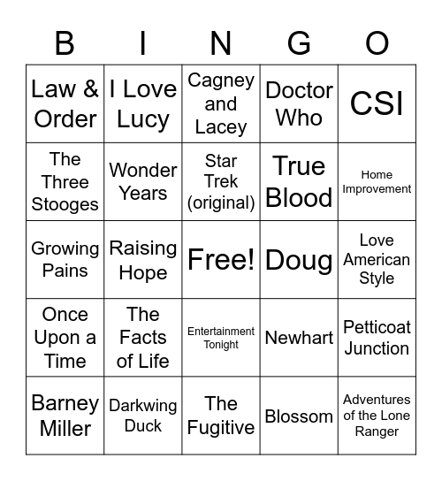 TV Theme Songs - 001 Bingo Card