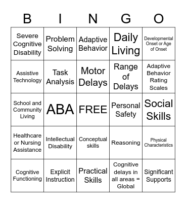 Intellectual Disability Bingo Card