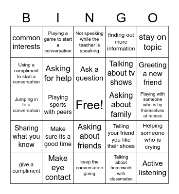 Conversation Skills Bingo Card