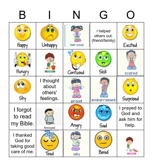 MY FEELINGS and ACTIONS in the last 2 weeks. Bingo Card