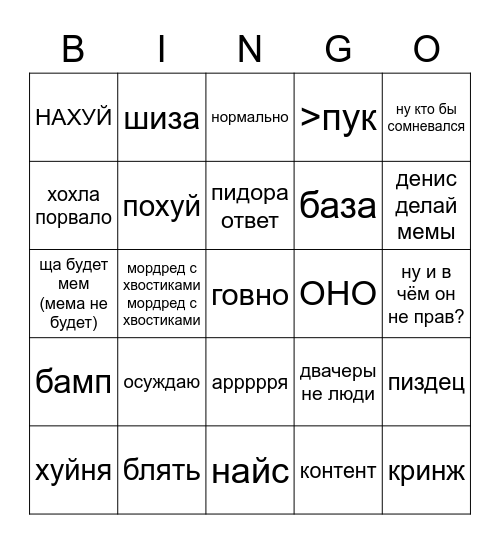 Илья bingo Card