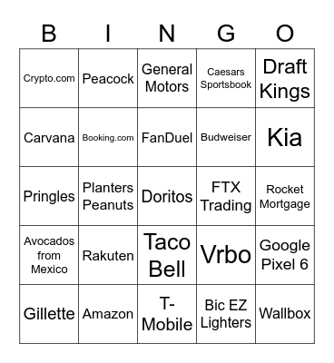 SUPER BOWL COMMERCIAL Bingo Card