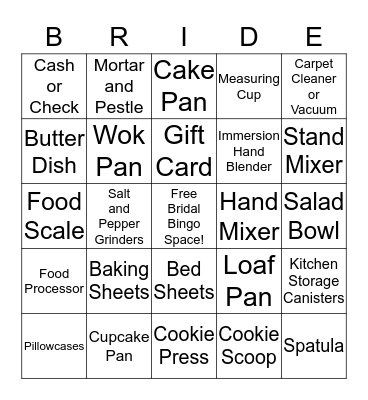 Katie's Bridal Shower Bingo! Bingo Card