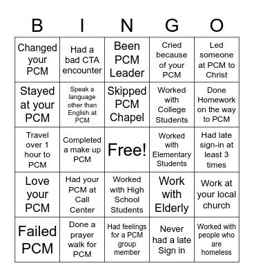 PCM Bingo Card