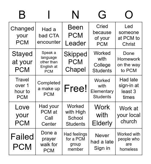 PCM Bingo Card