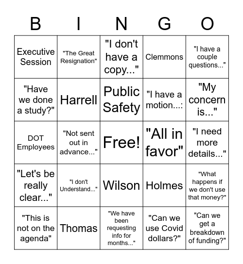 Board Meeting Bingo!! Bingo Card