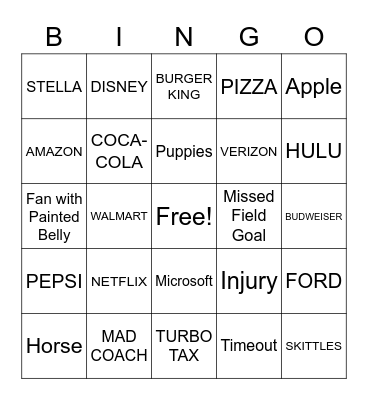 SUPER BOWL LVI Bingo Card