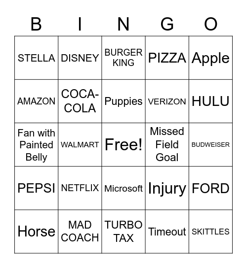 SUPER BOWL LVI Bingo Card