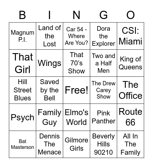 TV Theme Songs - 002 Bingo Card