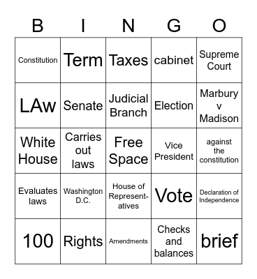 Three Branches of Government Bingo Card